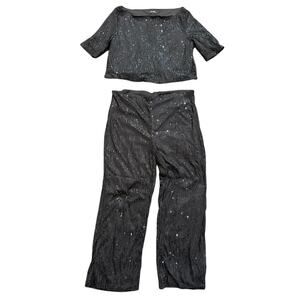XPlusWear Two-Piece Sequin Wide Leg with Top Set in Black, Size XL​